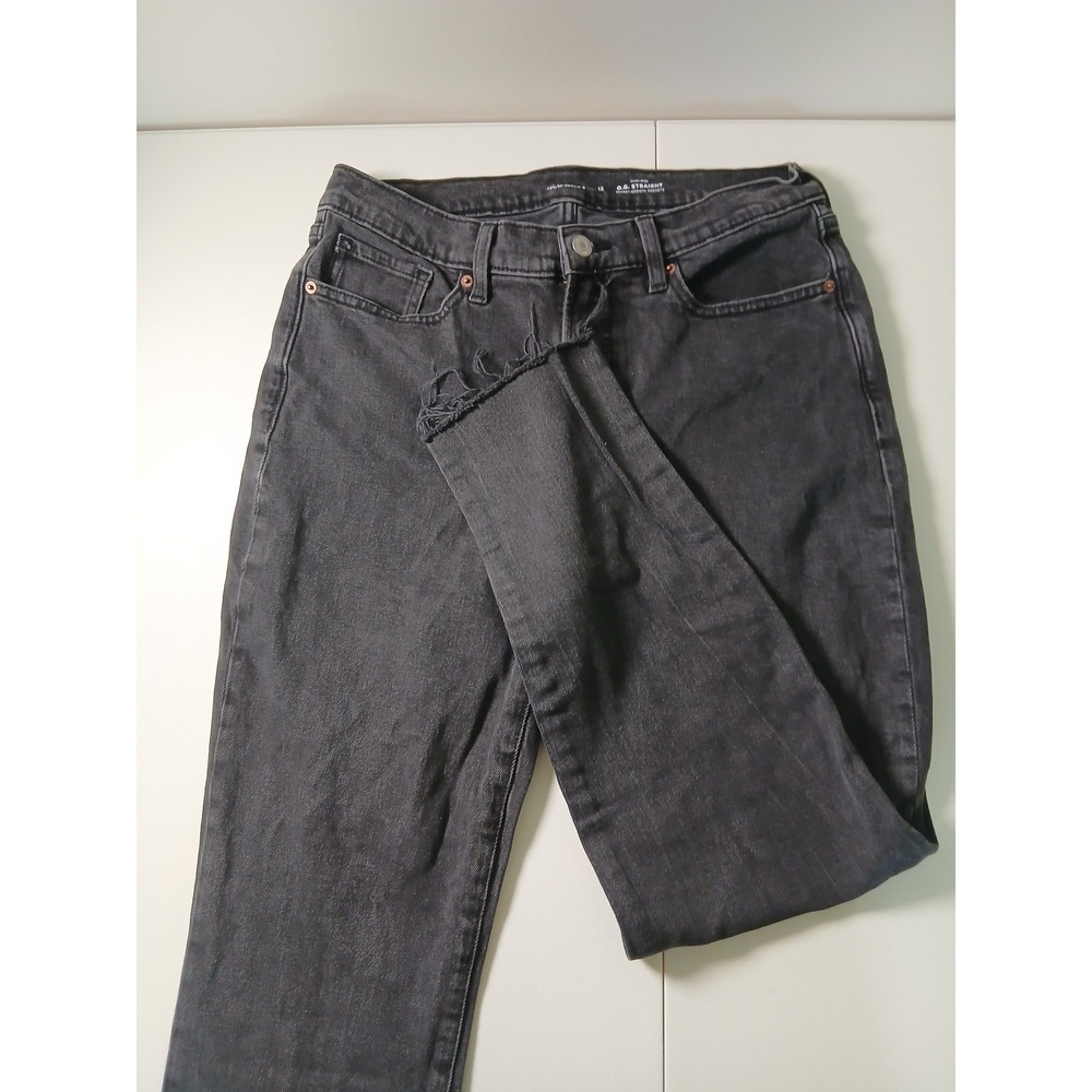 Old Navy OG Straight High Rise Black Jeans Raw Hem Secret Smooth Pockets 12